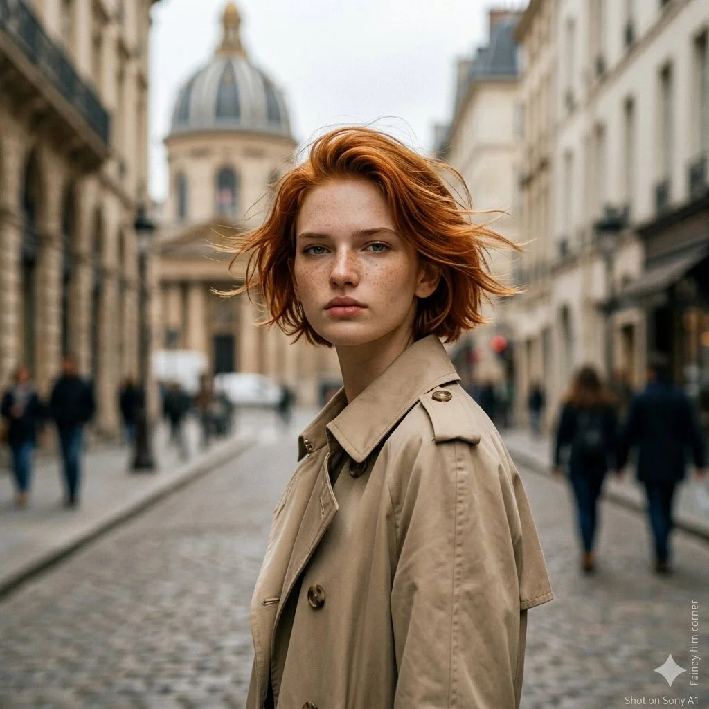 Wind-Swept Elegance on a Timeless European Street