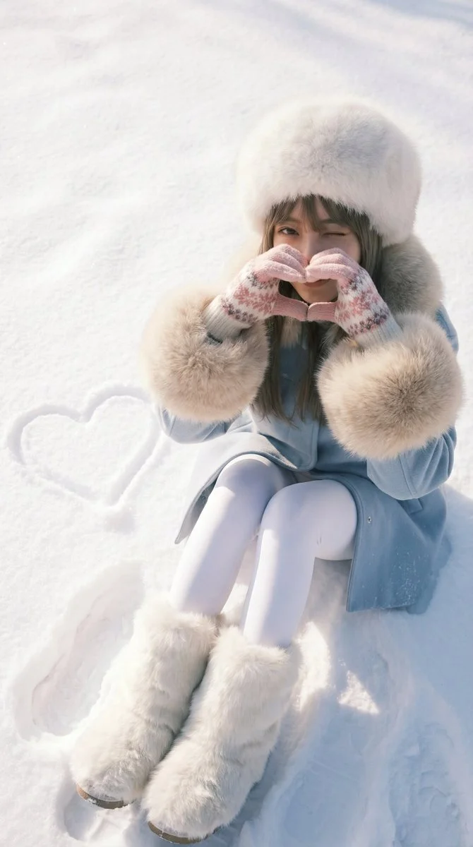Winter's Warm Embrace: A Playful Snowy Gesture