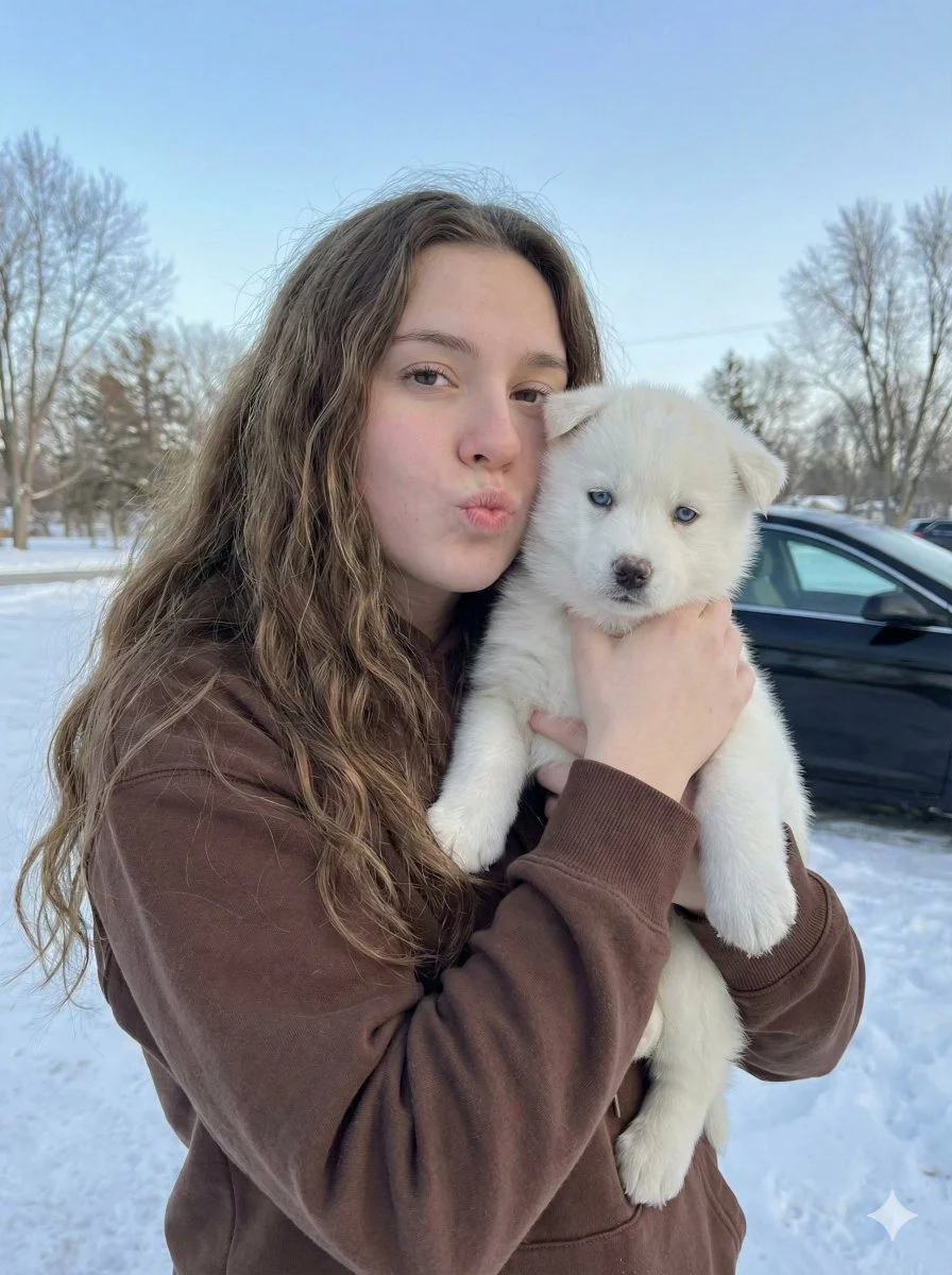 Winter Whimsy: A Young Woman and Her Adorable Companion