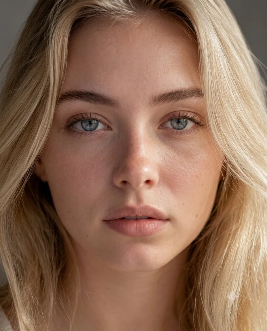 Woman's unretouched face shows pores and fine lines in daylight
