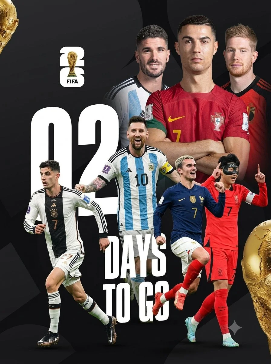 World Cup 2026 countdown poster shows Ronaldo and Messi in action