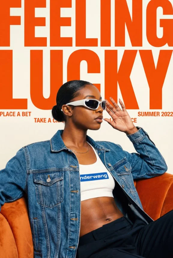 Y2K Vibes: A Confident Style Icon on an Orange Sofa