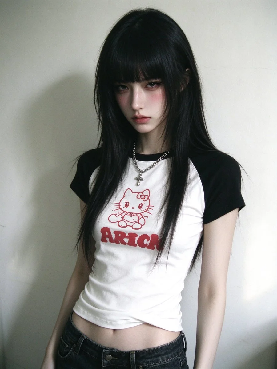 Young Chinese Woman with Bangs Poses Casually for iPhone Portrait