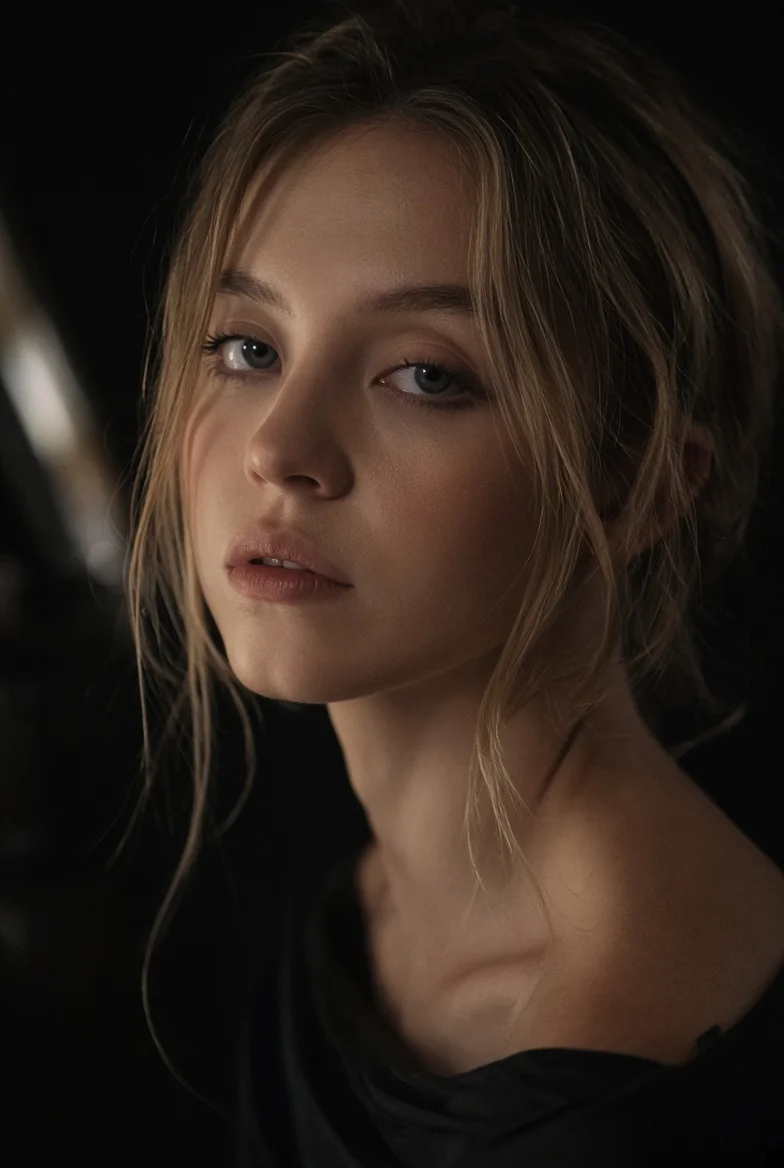Young Woman with Messy Honey-Blonde Hair Gazes Softly